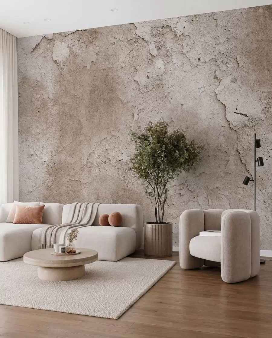 wall murals Смеђи бетонски зид са грубим ивицама u97237