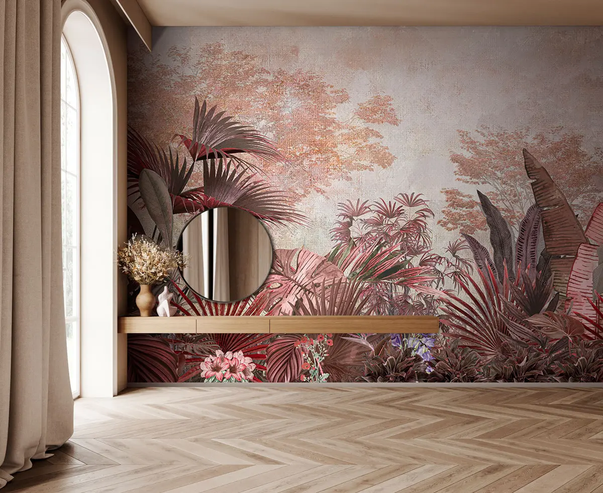 wall murals Илустрација са старинских тропских тапета са егзотичним палминим лишћем u97104