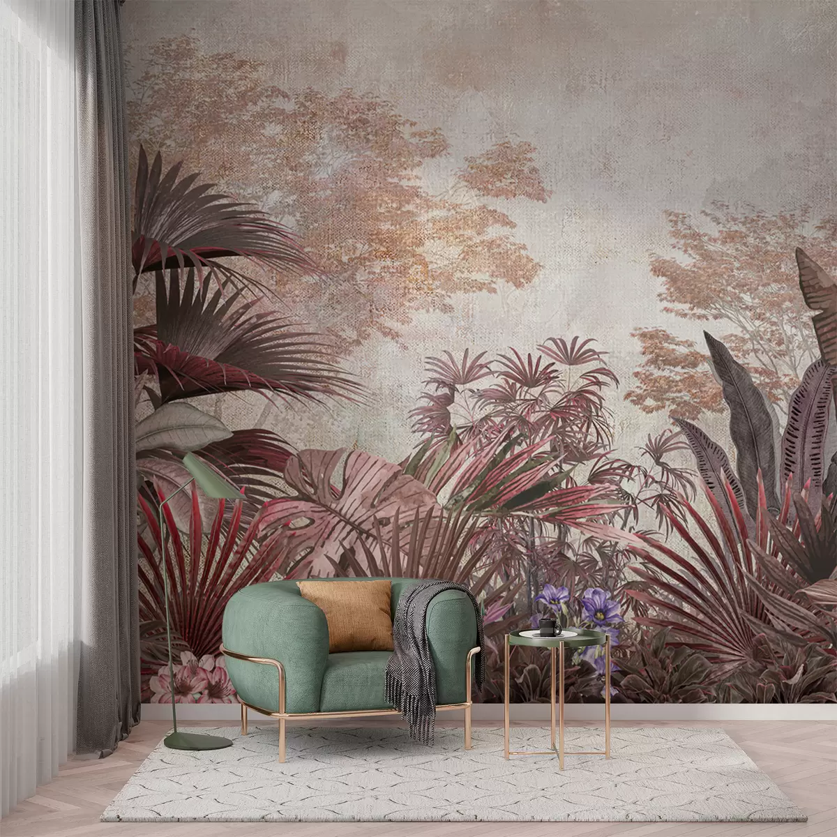 wall murals Илустрација са старинских тропских тапета са егзотичним палминим лишћем u97104