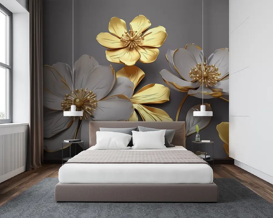 wall murals Велико цвеће на сивој позадини u96957