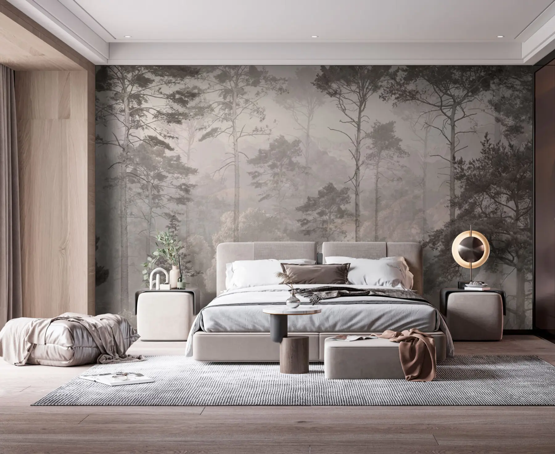 wall murals Висока стабла на брдима, шума у ​​магли u97190