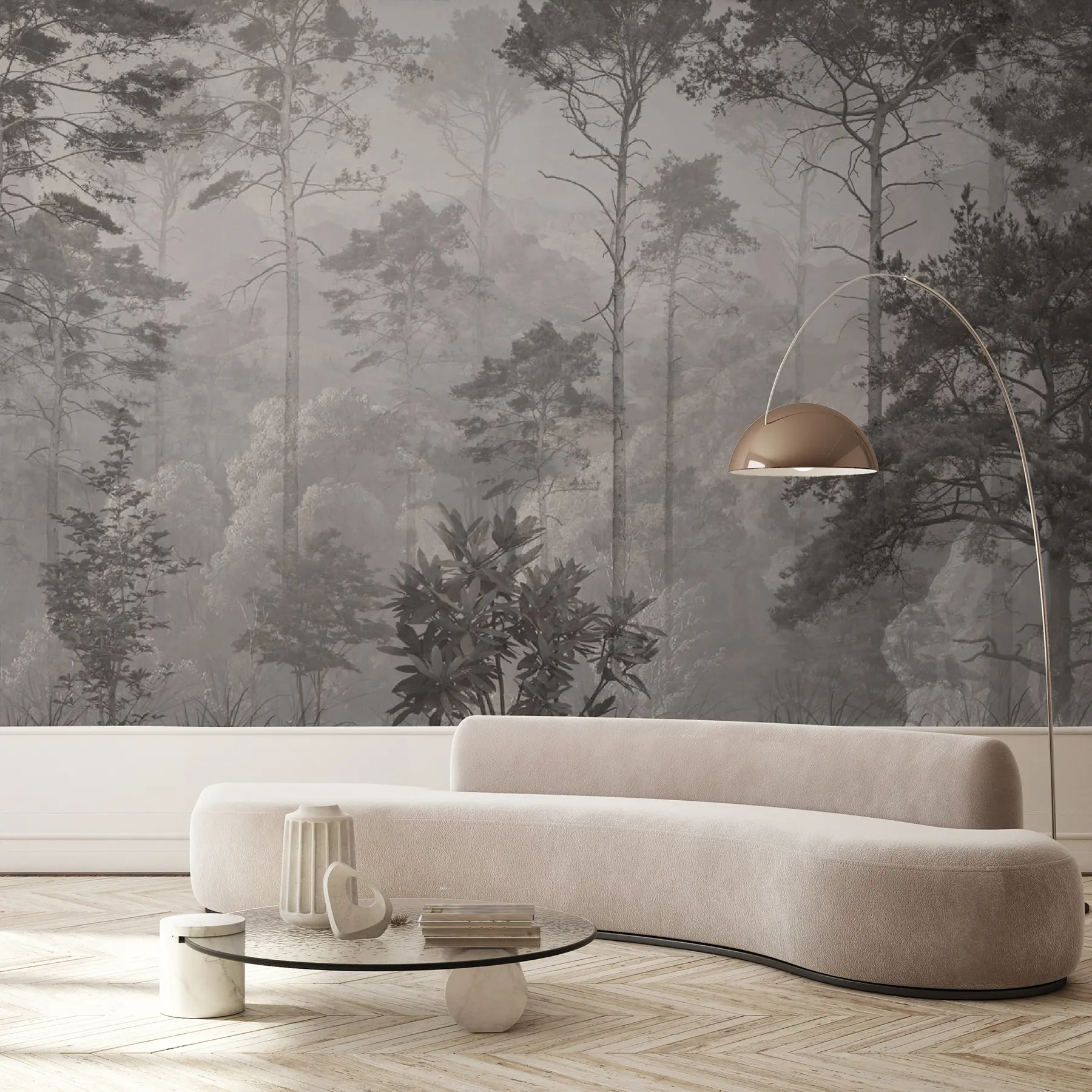 wall murals Висока стабла на брдима, шума у ​​магли u97190