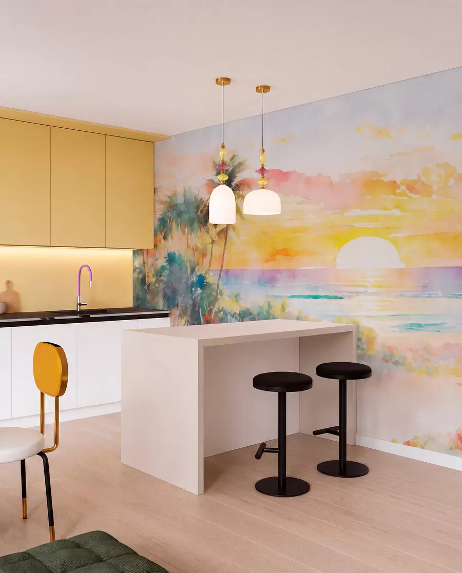 wall murals Палма и залазак сунца на плажи u97312