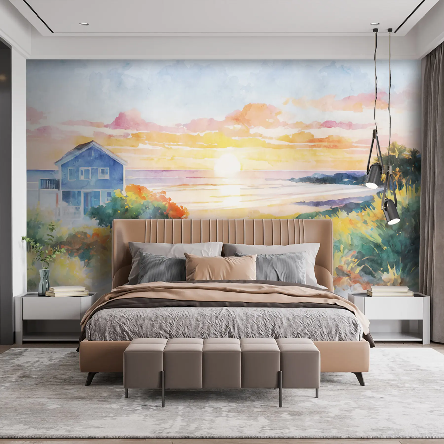 wall murals Кућа на плажи у акварелу u97316