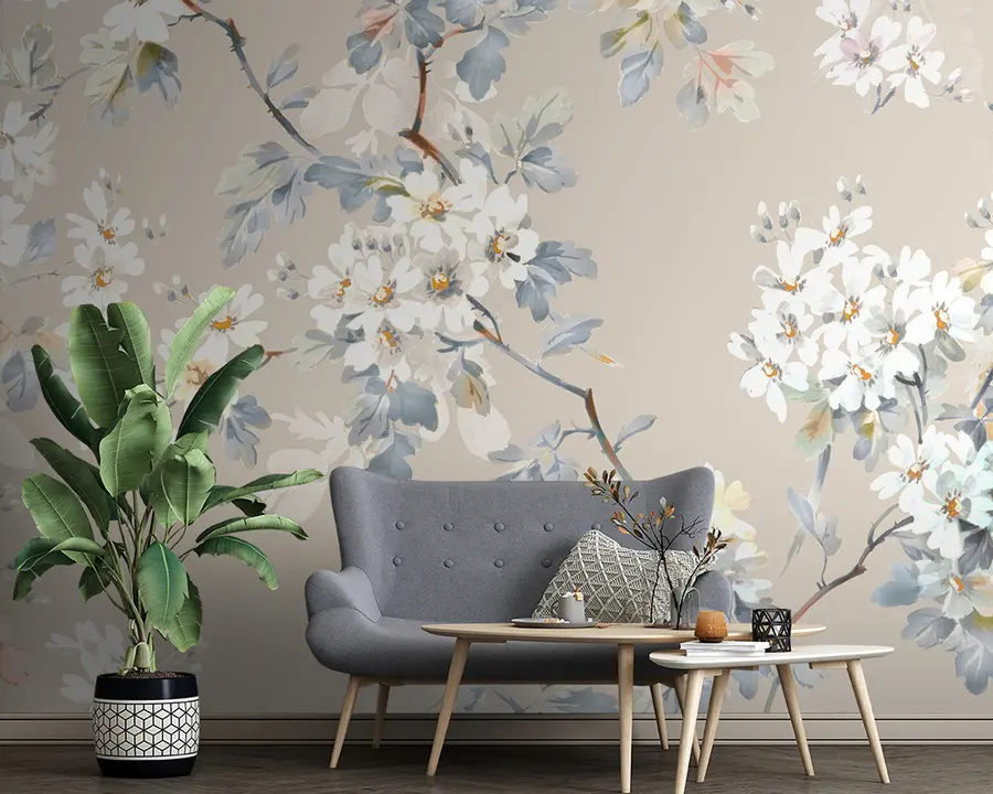 wall murals Ручно обојено цвеће и лептири са акварелом u97114