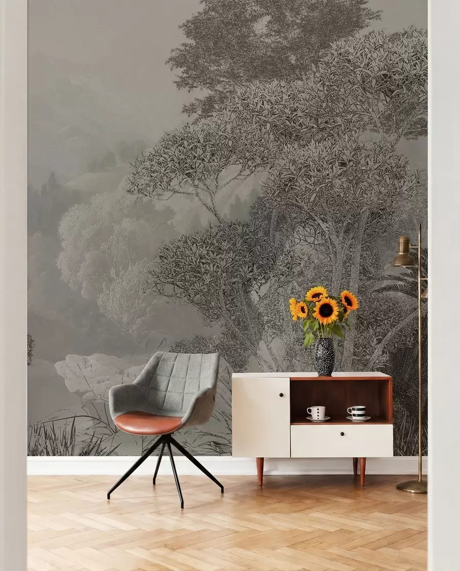 wall murals Тропска шума у ​​сивим тоновима u97396
