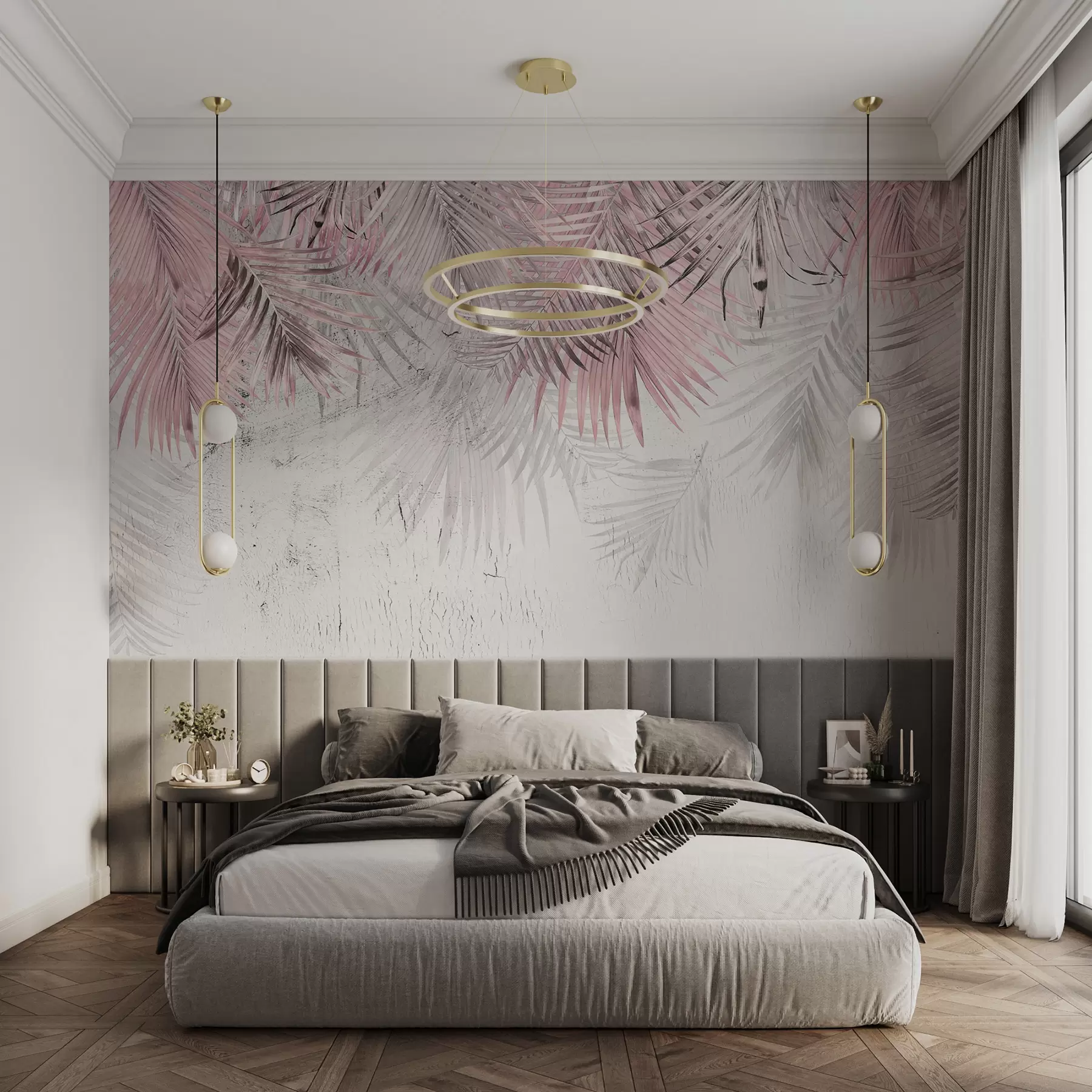 wall murals Розе тропско лишће у грунге стилу u93843v2