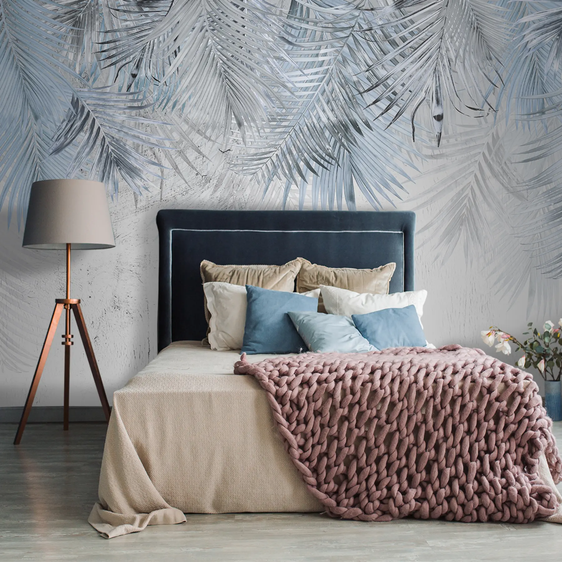 wall murals Плаво тропско лишће у грунге стилу u93843v3