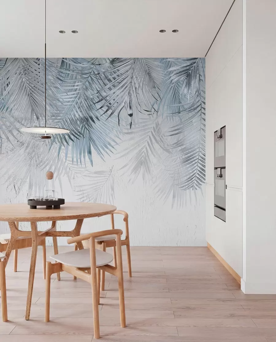 wall murals Плаво тропско лишће у грунге стилу u93843v3