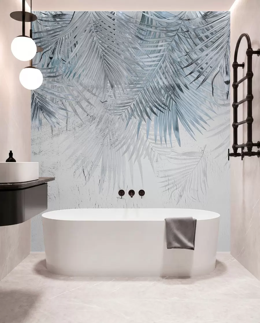 wall murals Плаво тропско лишће у грунге стилу u93843v3