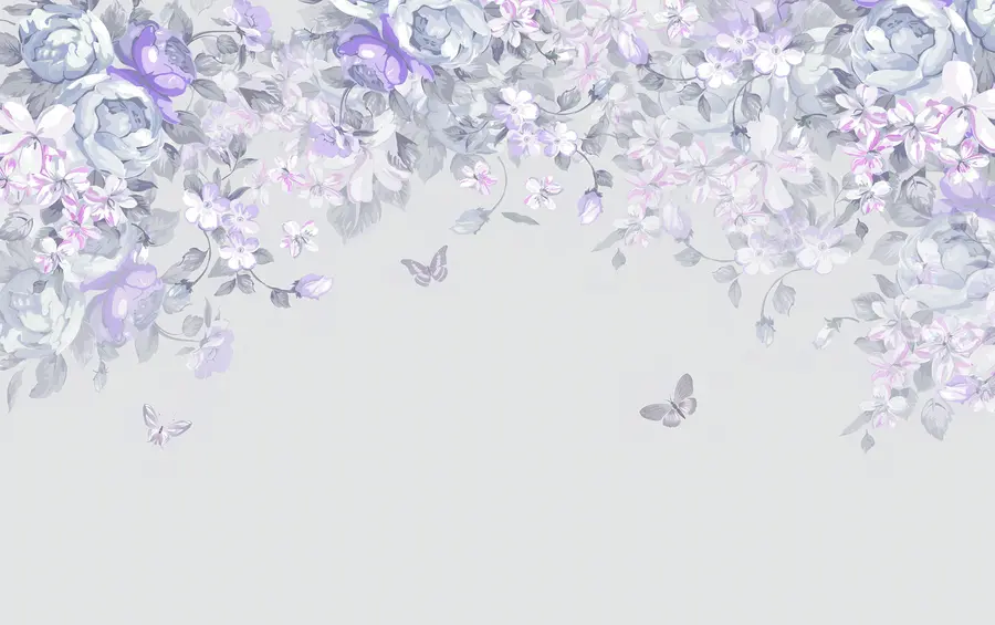 wall murals Лила башта са цвећем и лептирима u94295v3