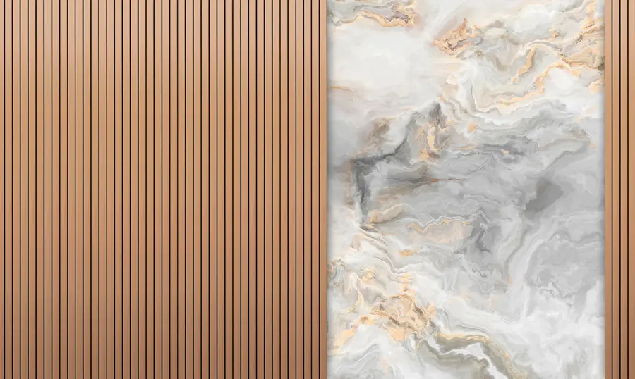 wall murals Дрвене летвице са мермером u97426