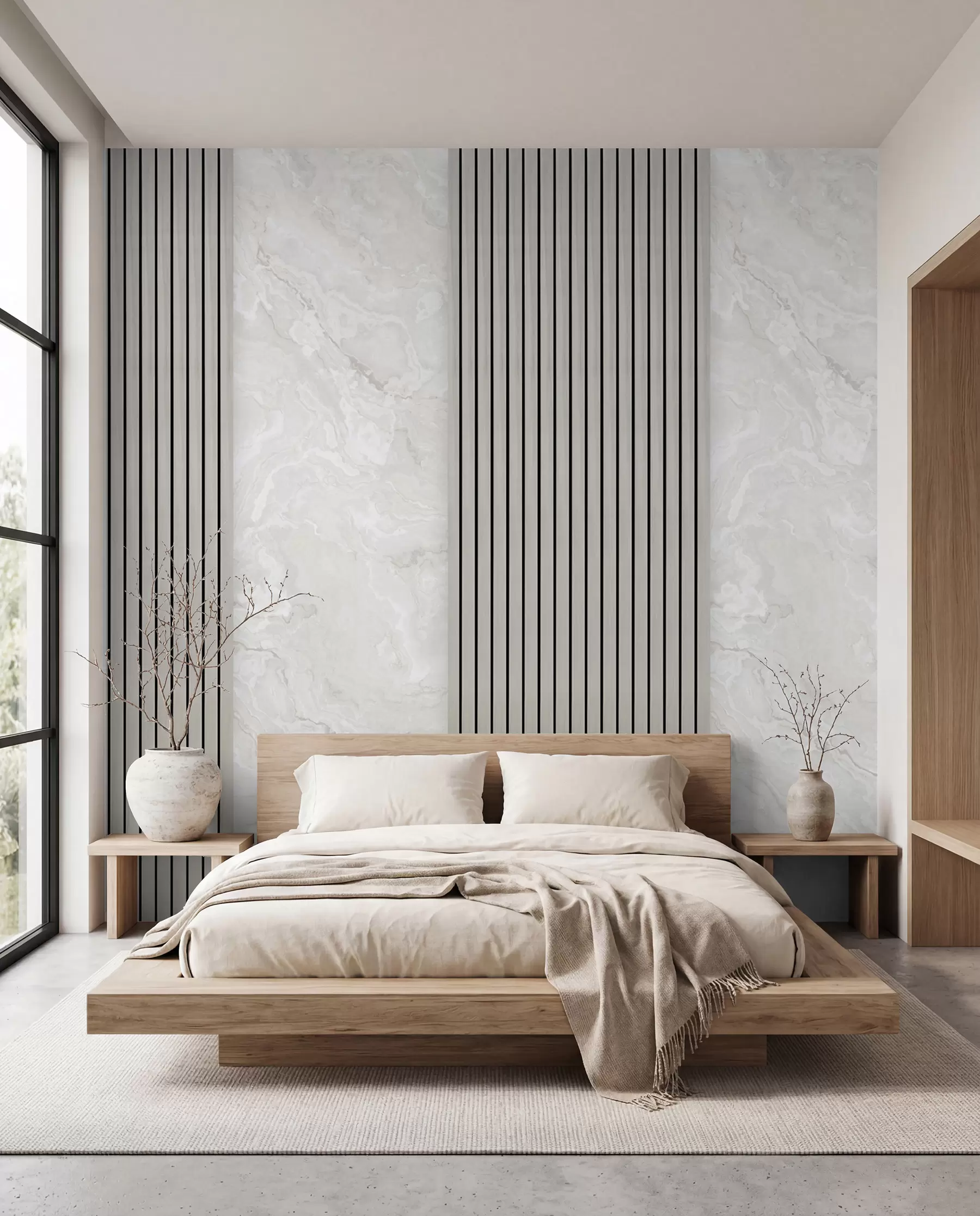 wall murals Дрвене летвице са мермером u97465