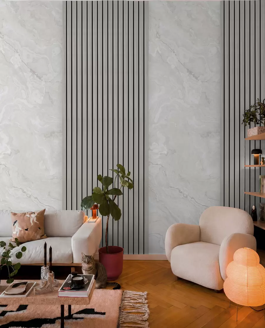wall murals Дрвене летвице са мермером u97465