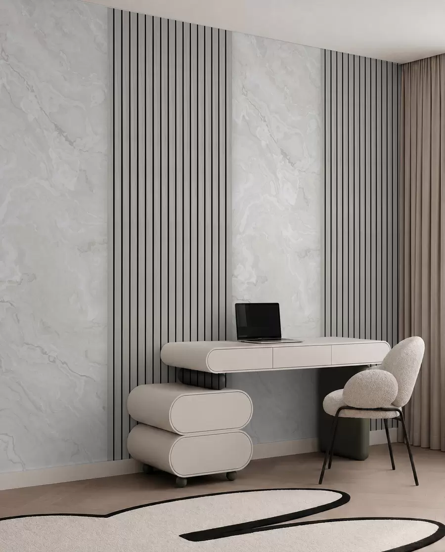 wall murals Дрвене летвице са мермером u97465
