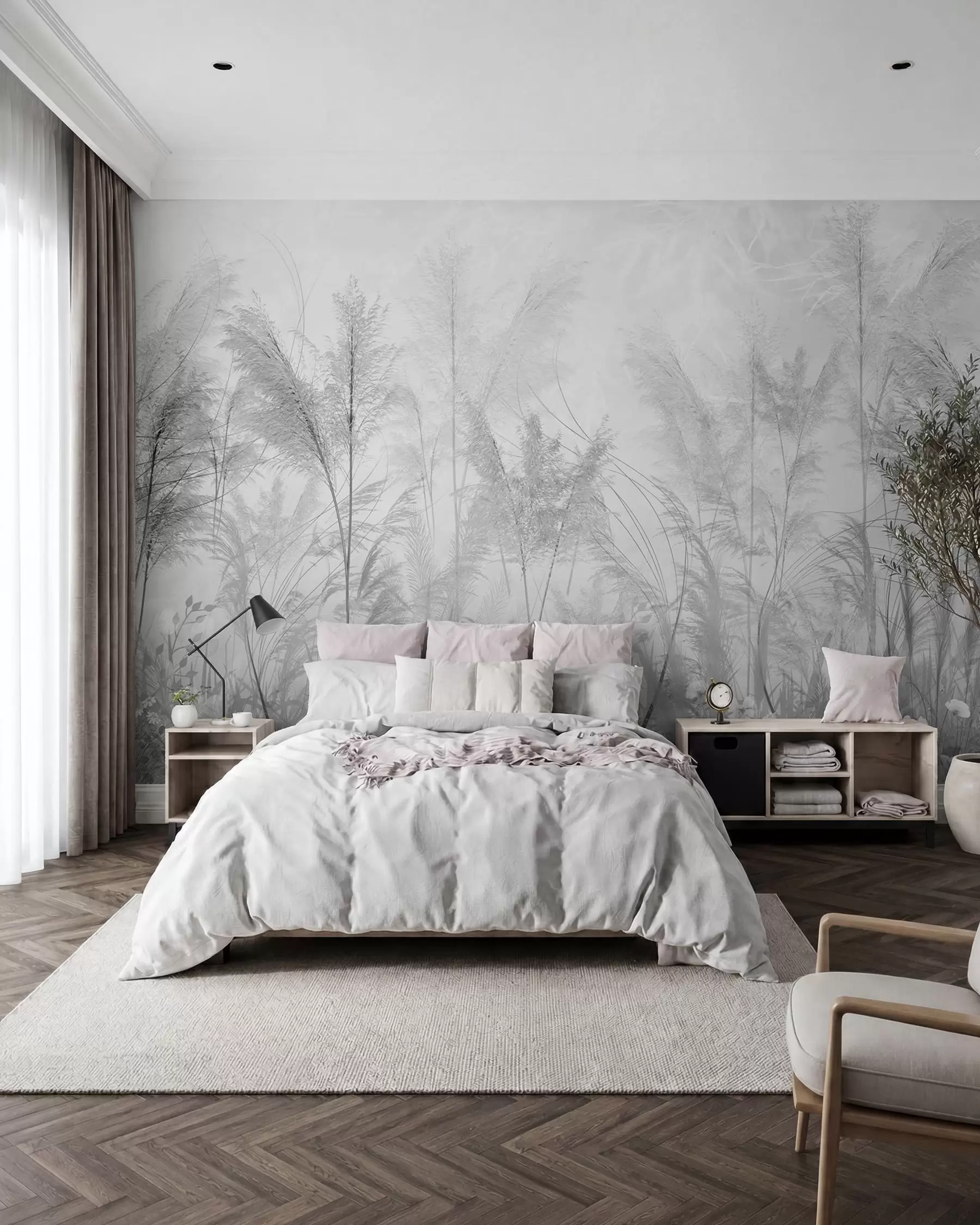 wall murals Високе биљке у пастелним бојама у сивим тоновима u93903v4