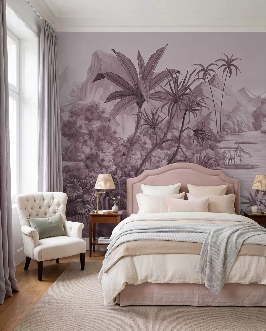wall murals Црно-бели тропи у љубичастим бојама u59040v3