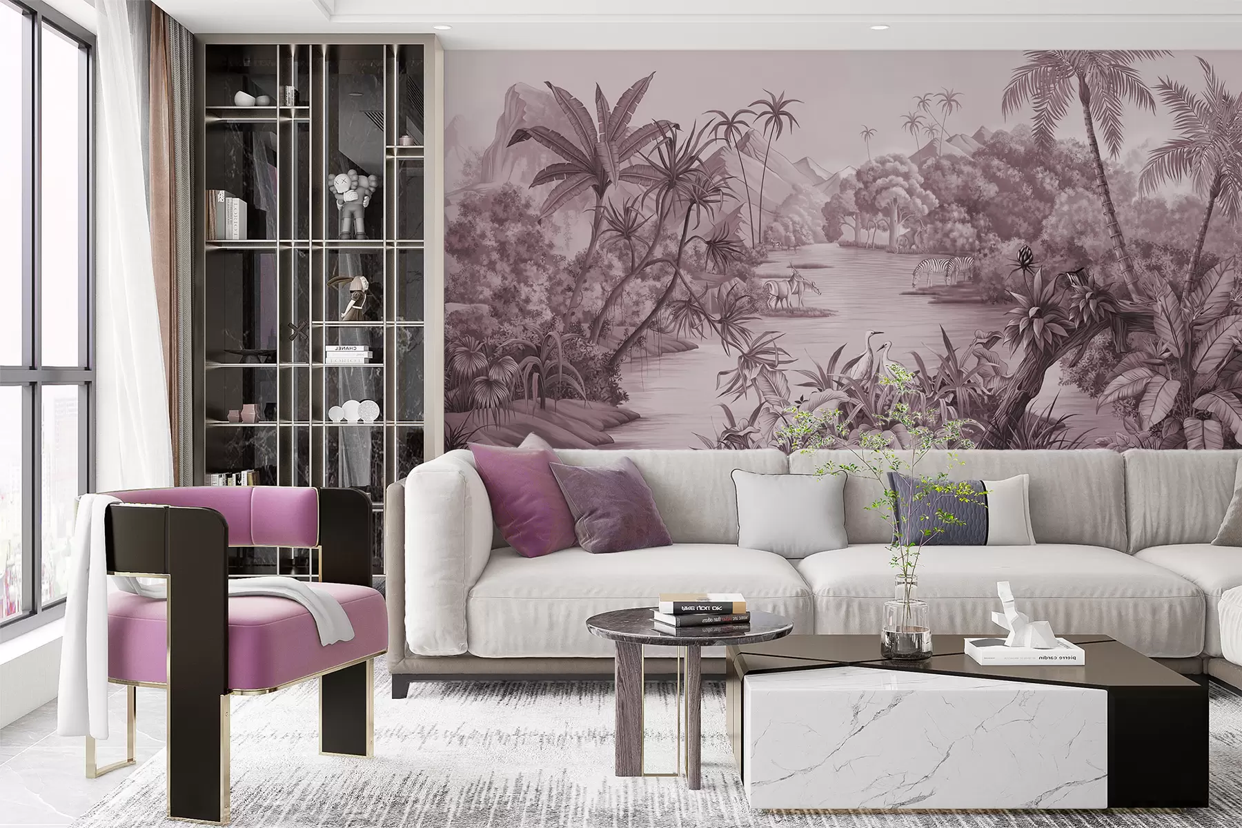 wall murals Црно-бели тропи у љубичастим бојама u59040v3