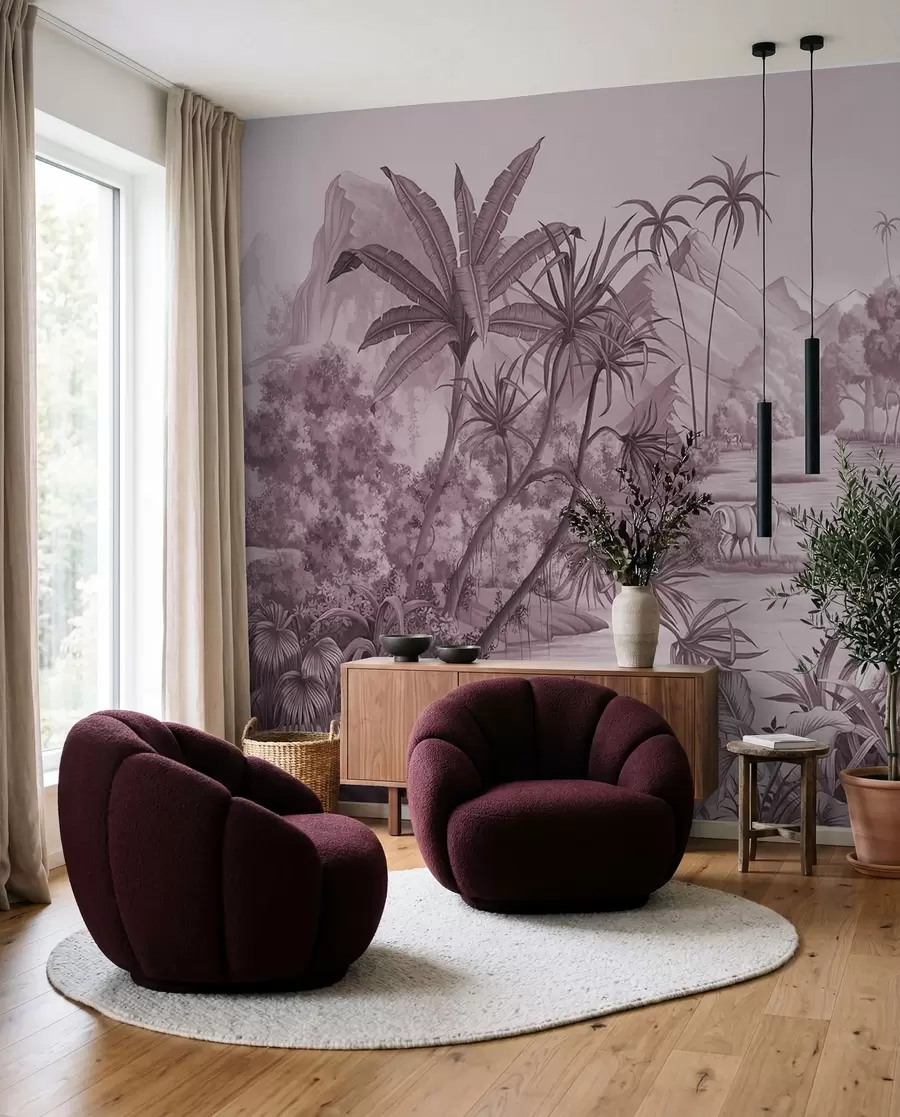 wall murals Црно-бели тропи у љубичастим бојама u59040v3