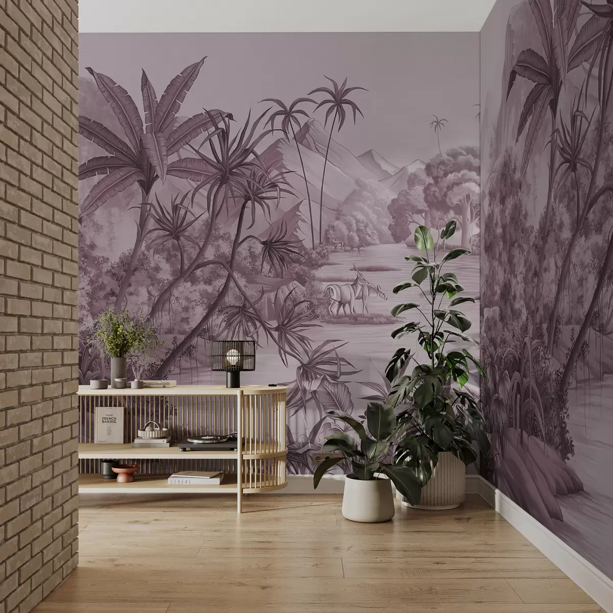 wall murals Црно-бели тропи у љубичастим бојама u59040v3