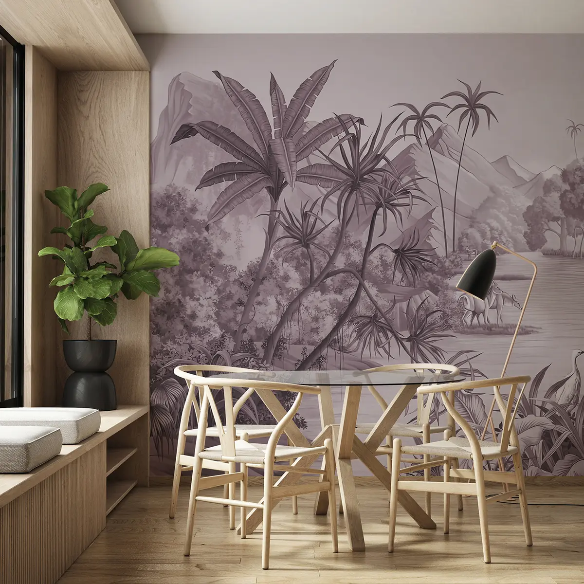 wall murals Црно-бели тропи у љубичастим бојама u59040v3