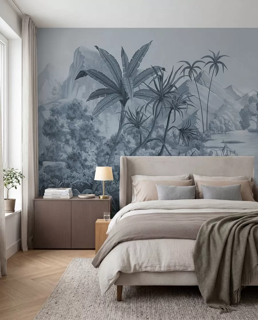wall murals Црно-бели тропи у плавим бојама u59040v2