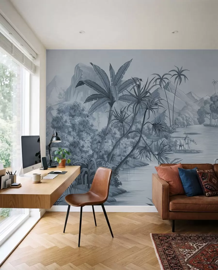 wall murals Црно-бели тропи у плавим бојама u59040v2