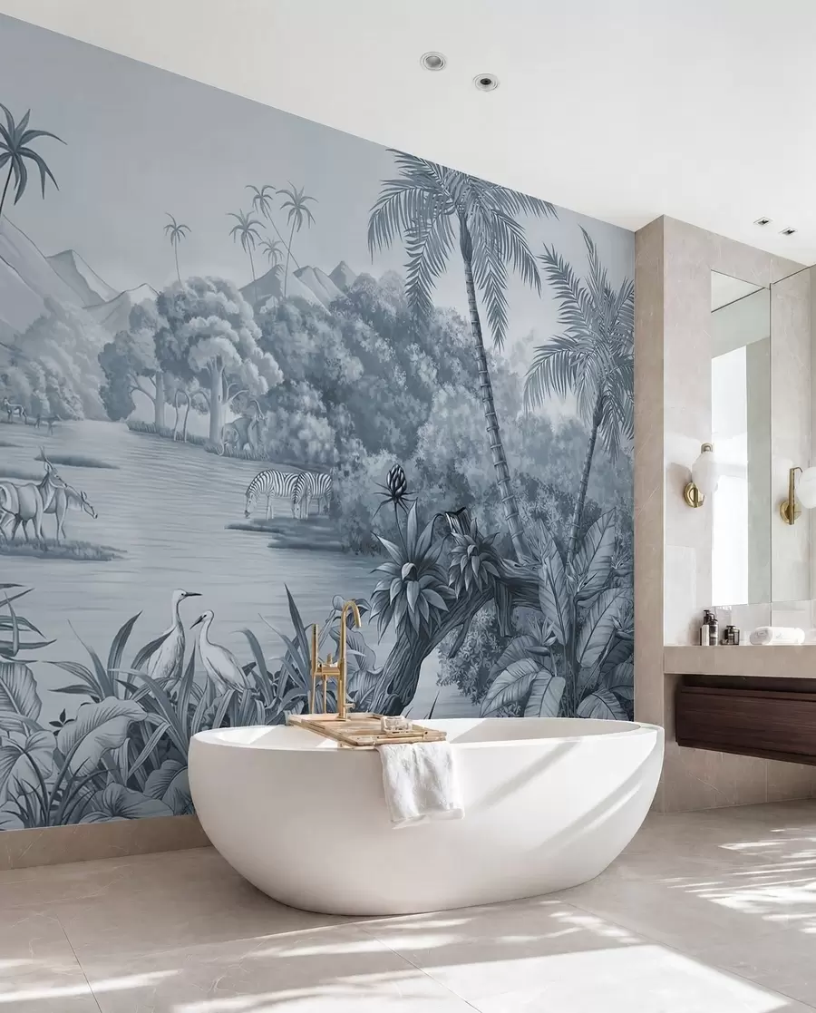 wall murals Црно-бели тропи у плавим бојама u59040v2