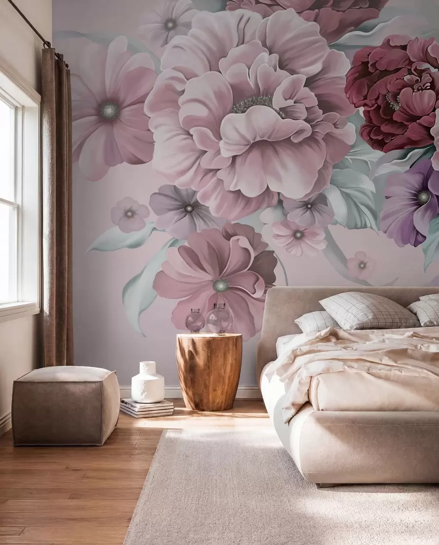 wall murals Нежно плаво цвеће у ружичастим бојама u59900v1