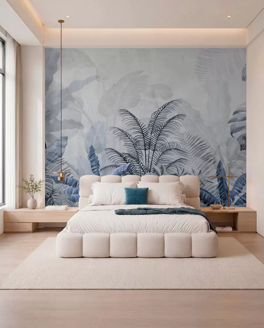 wall murals Палме у сивој боји у плавим бојама u71284v1