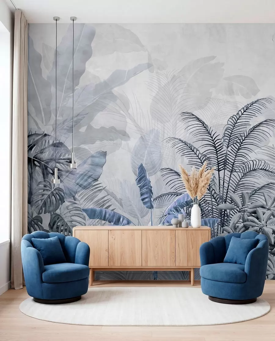wall murals Палме у сивој боји у плавим бојама u71284v1