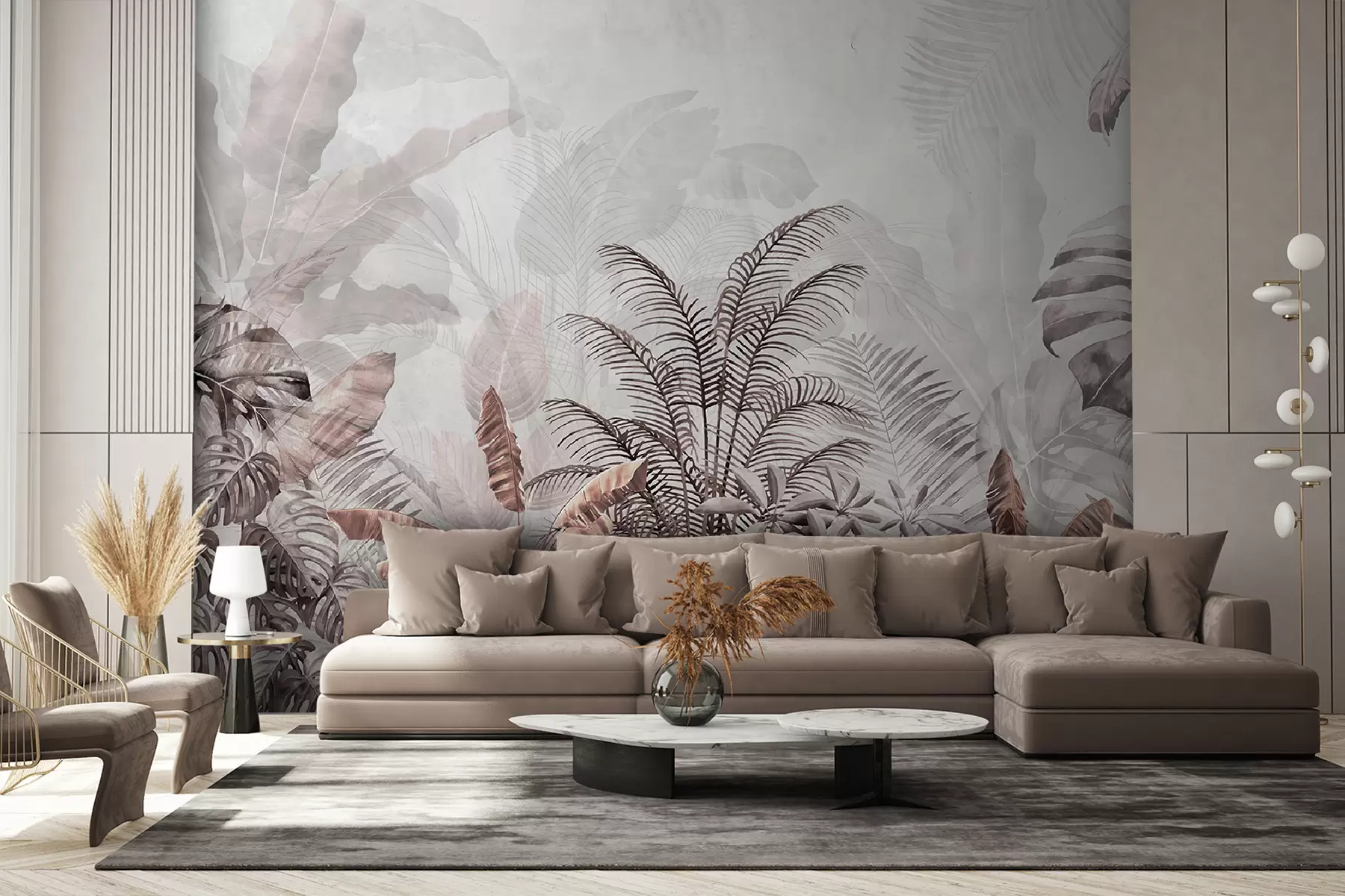 wall murals Палме у сивој боји у сиво-браон бојама u71284v2