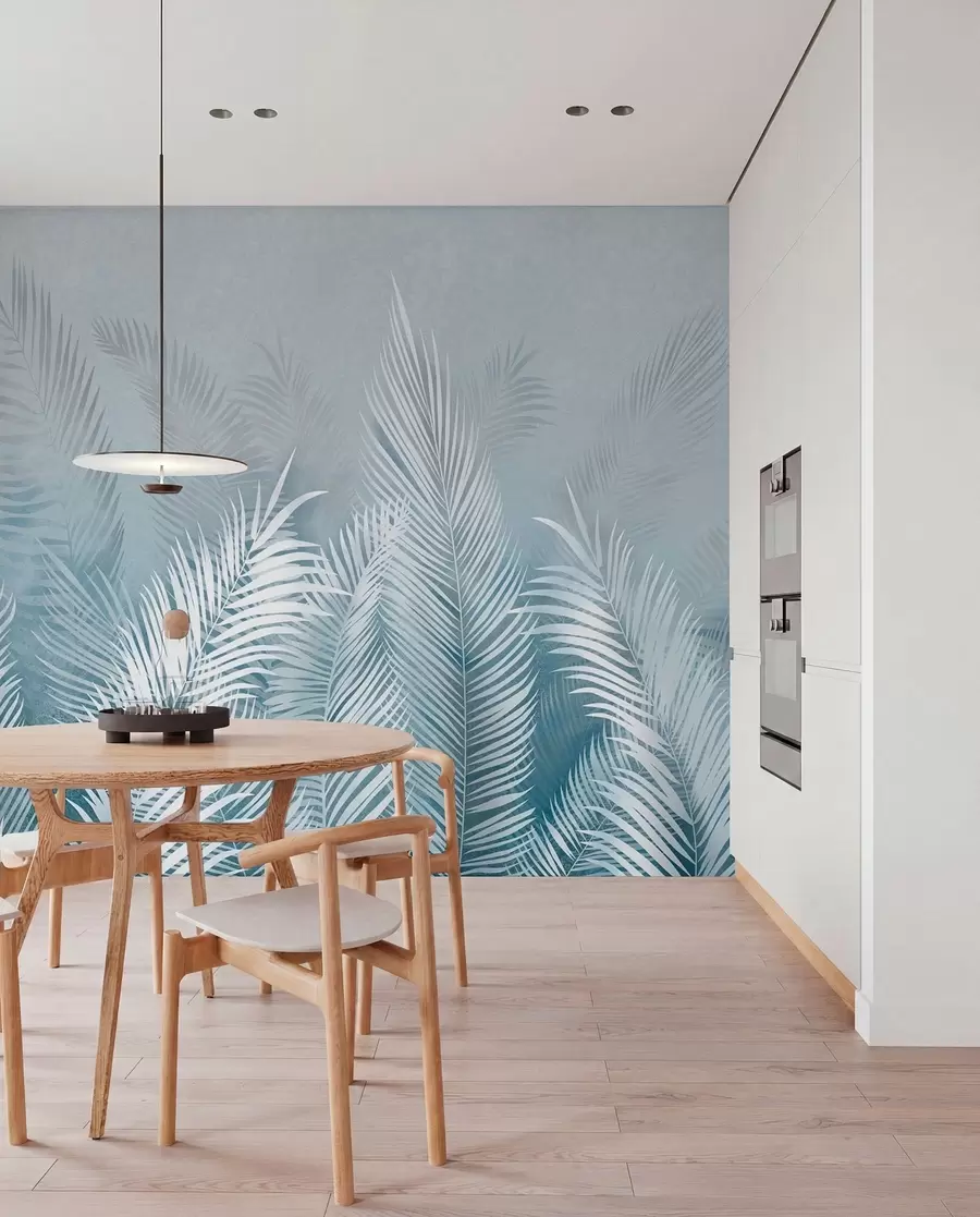 wall murals Беле палме на ружичастој гранж позадини. у плавим бојама u74601v1