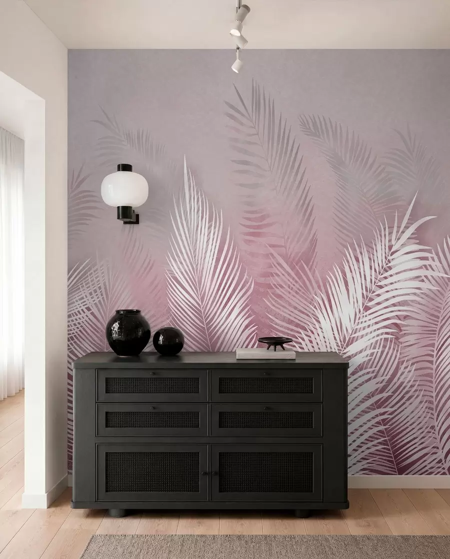 wall murals Беле палме на ружичастој гранж позадини. у ружичастим бојама u74601v2