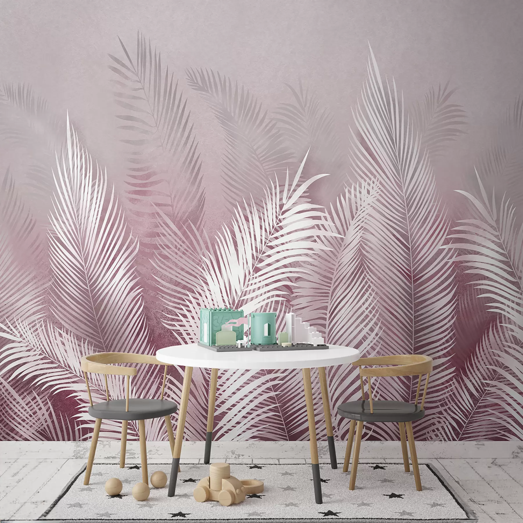 wall murals Беле палме на ружичастој гранж позадини. у ружичастим бојама u74601v2