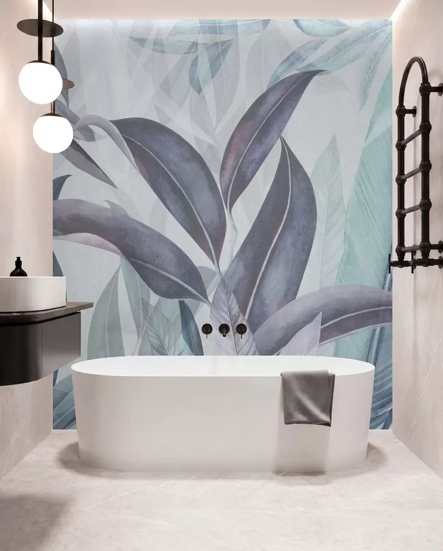 wall murals Зелено и розе палмино лишће у плавим бојама u94302v1