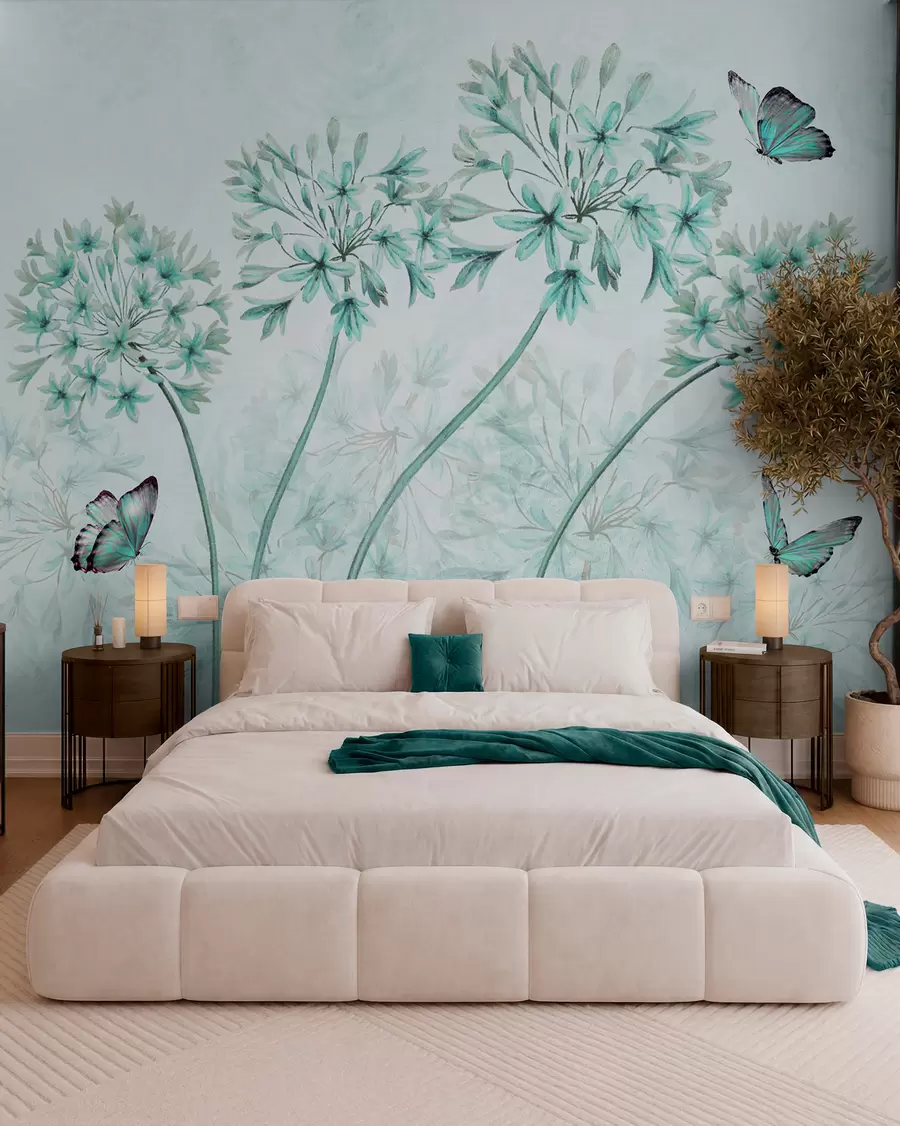 wall murals Биљка, цвет и плава у плавим бојама u35495v2