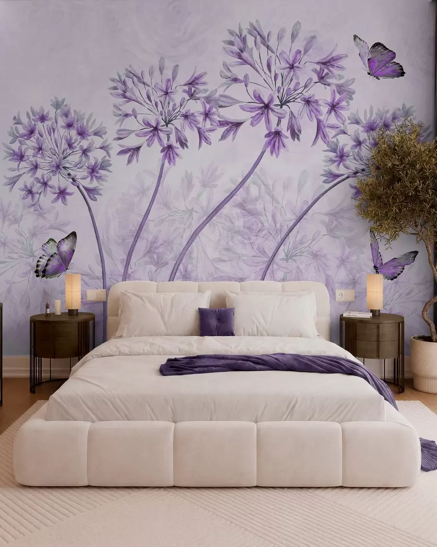 wall murals Биљка, цвет и плава у ружичастим бојама u35495v3