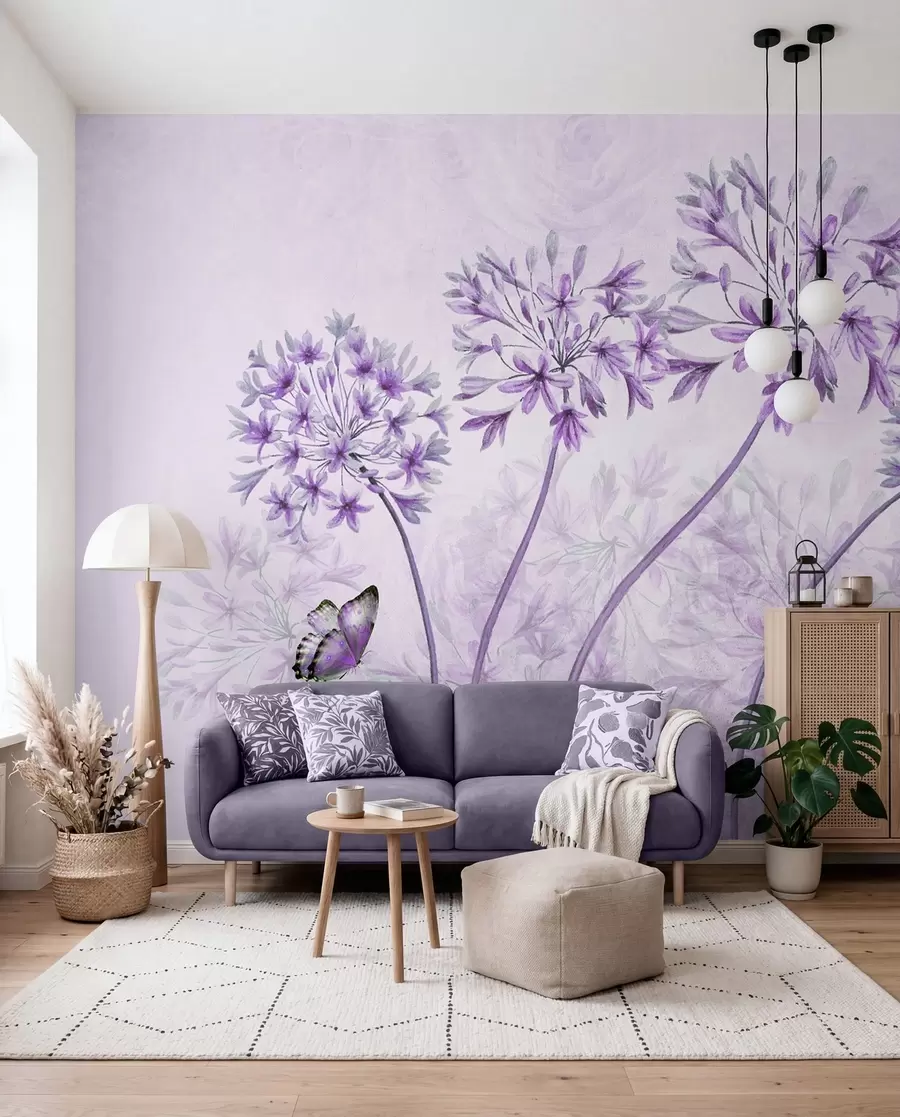 wall murals Биљка, цвет и плава у ружичастим бојама u35495v3