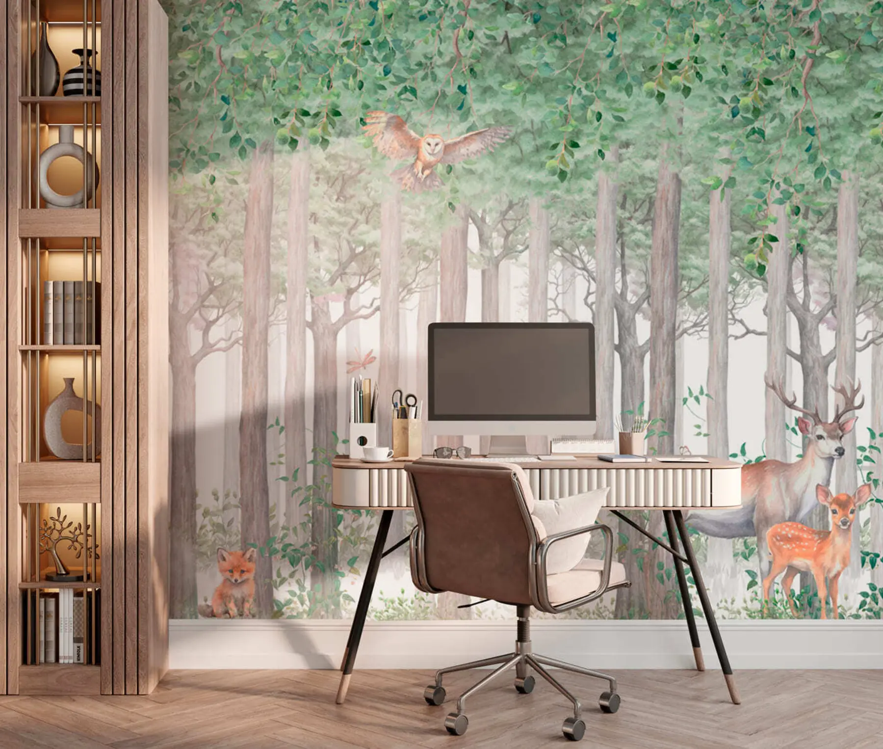 wall murals Шумске животиње јелен и сова u97629