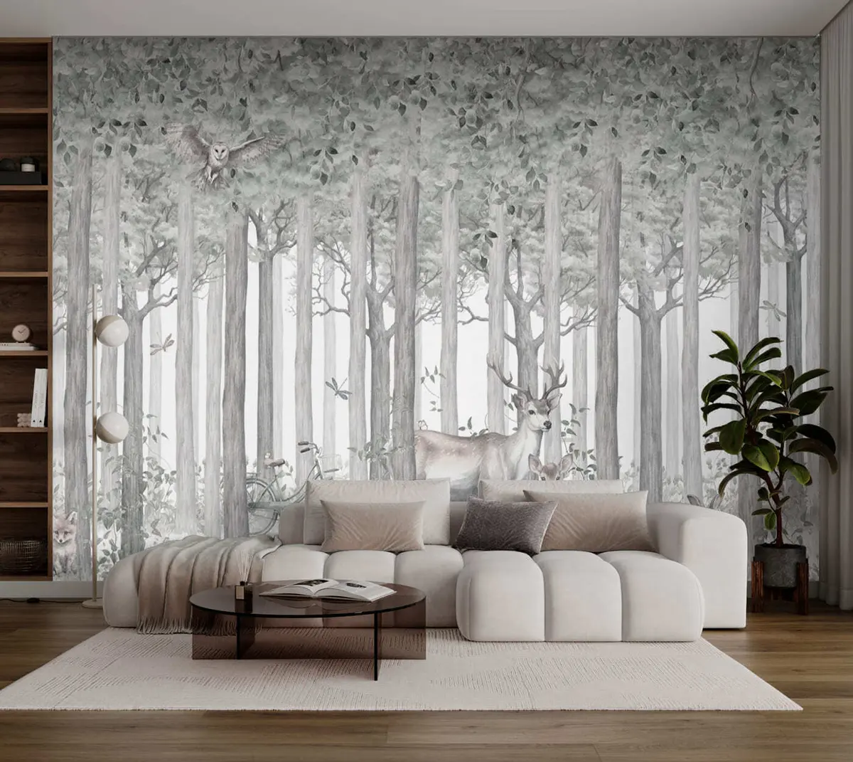 wall murals Шумске животиње јелен и сива сова u97629v1
