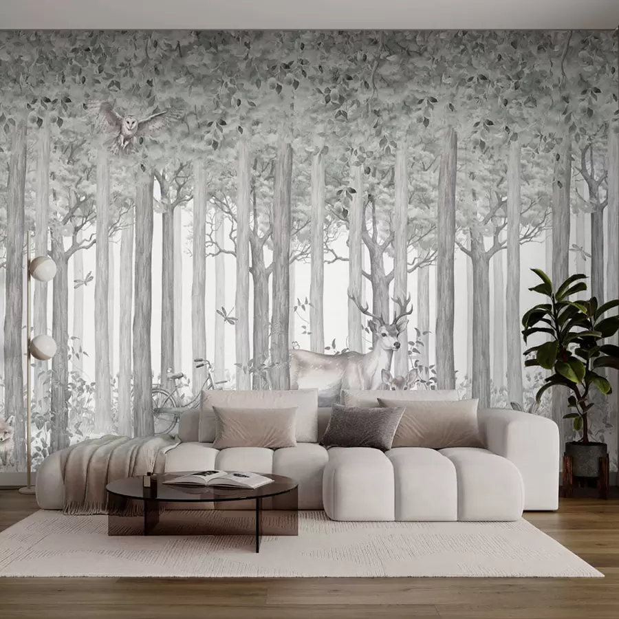 wall murals Шумске животиње јелен и сива сова u97629v1