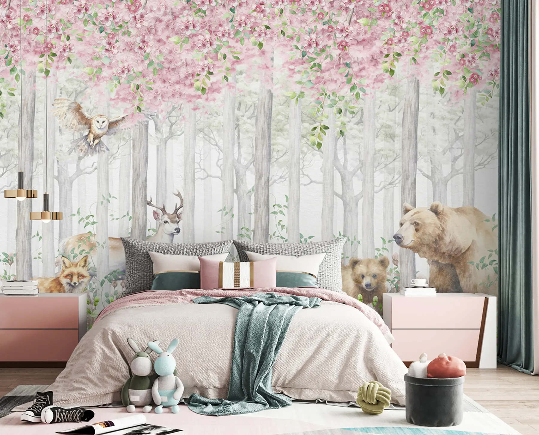 wall murals Цветна шума са животињама u97614