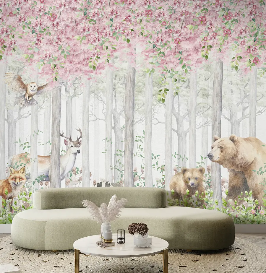 wall murals Цветна шума са животињама u97614