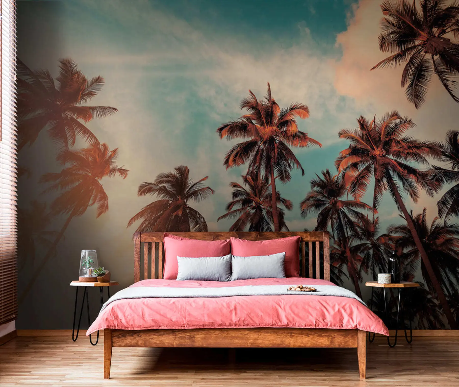 wall murals Залазак сунца на плажи, велике палме u97883