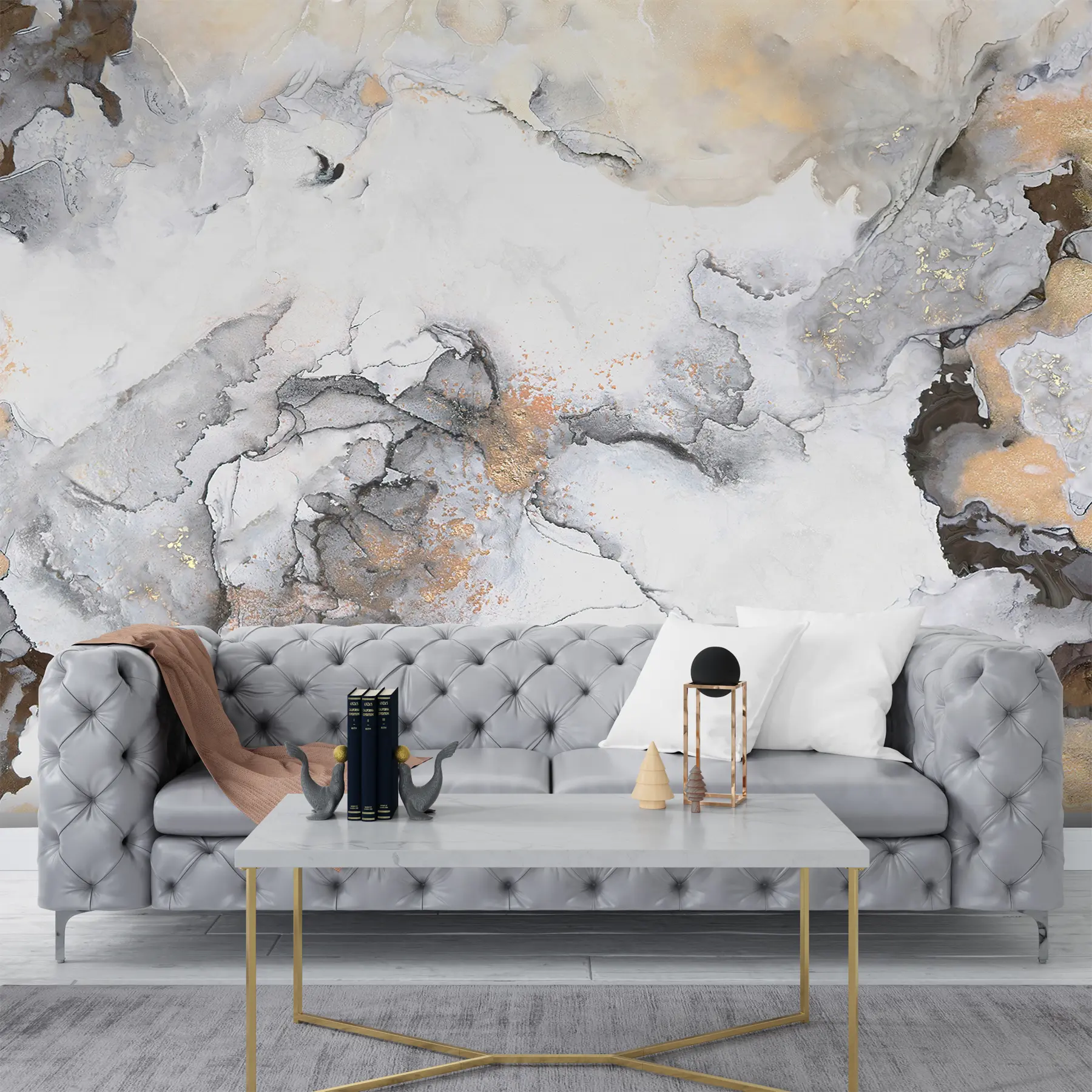wall murals Сиво-бели мермер са мрљама u78459