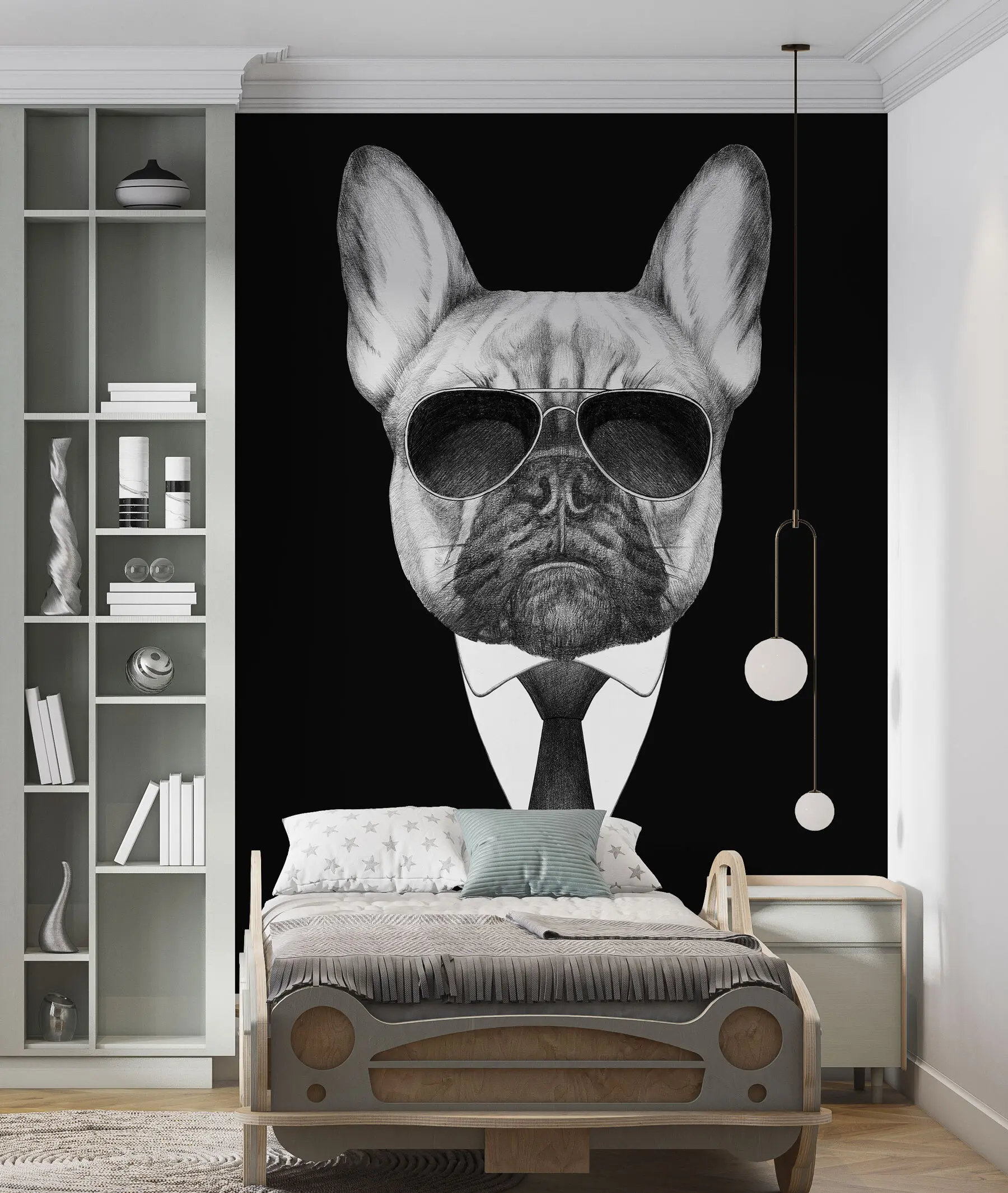 wall murals Портрет француског булдога у оделу и наочарима за сунце u98183