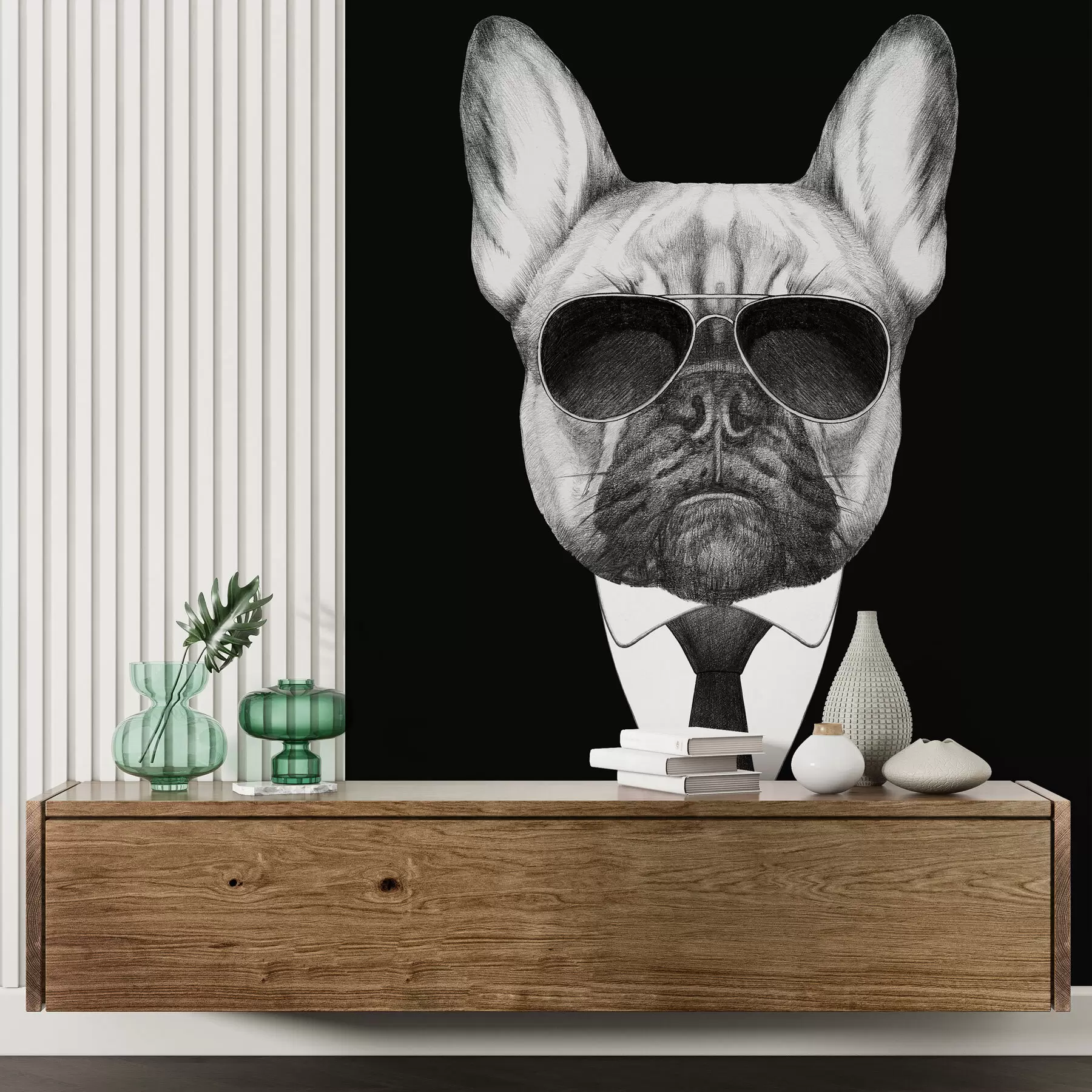 wall murals Портрет француског булдога у оделу и наочарима за сунце u98183