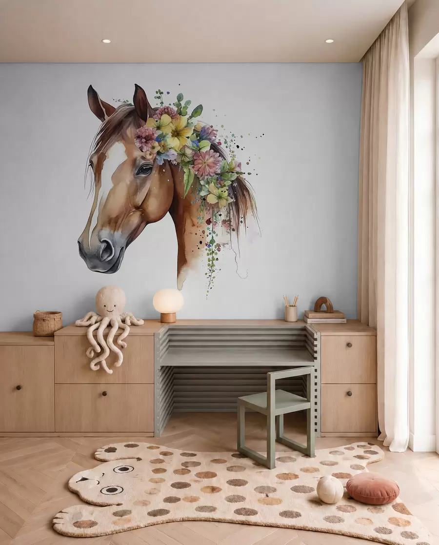 wall murals Konj s cvetnim vencem u98192