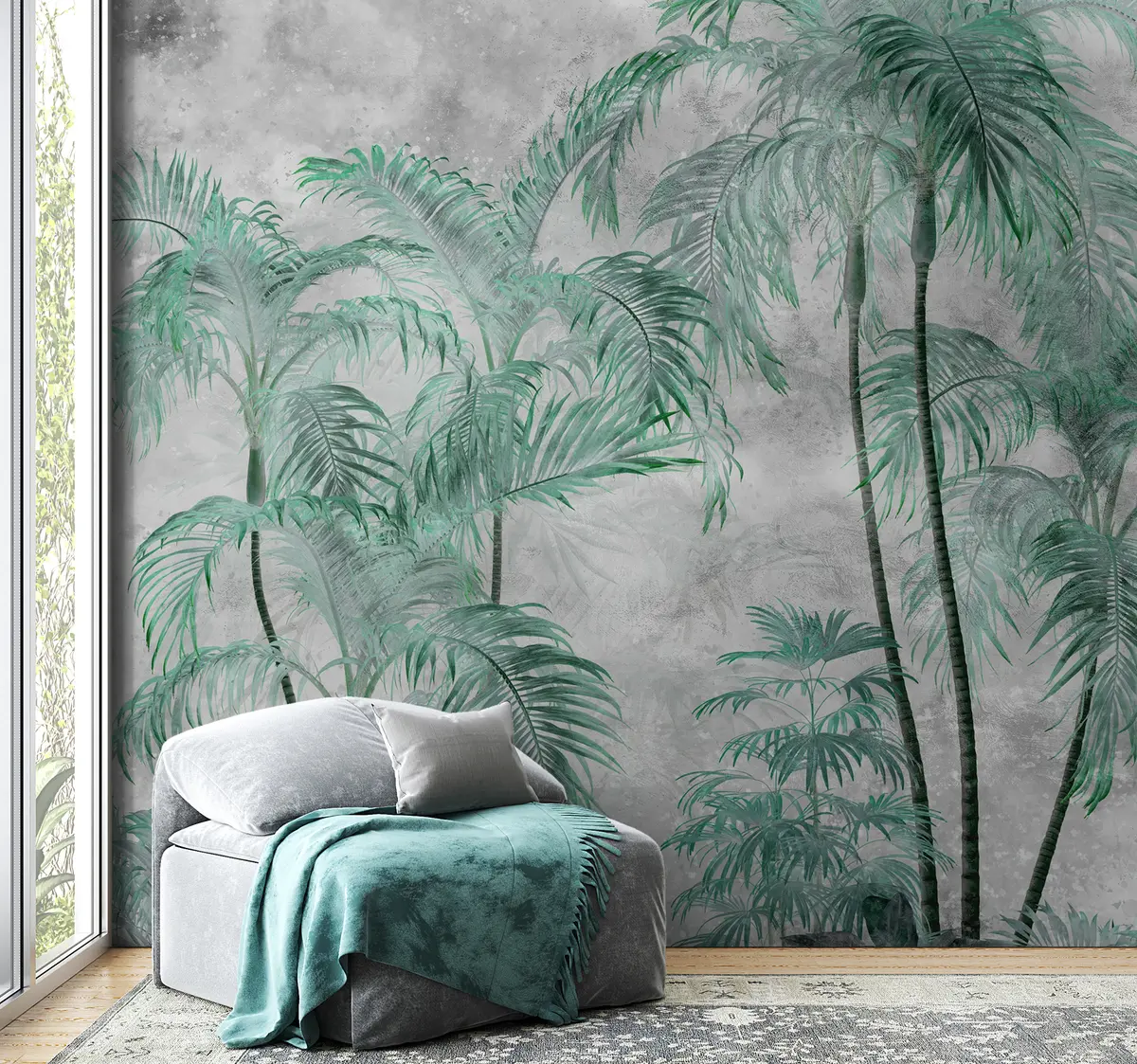 wall murals Тропске палме на бетонском зиду u98586v1